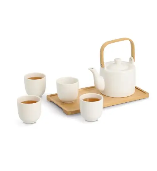 ZELLER Zestaw do herbaty 6-częściowy kamionka/bambus Ø12x115 4x Ø7x7 cm