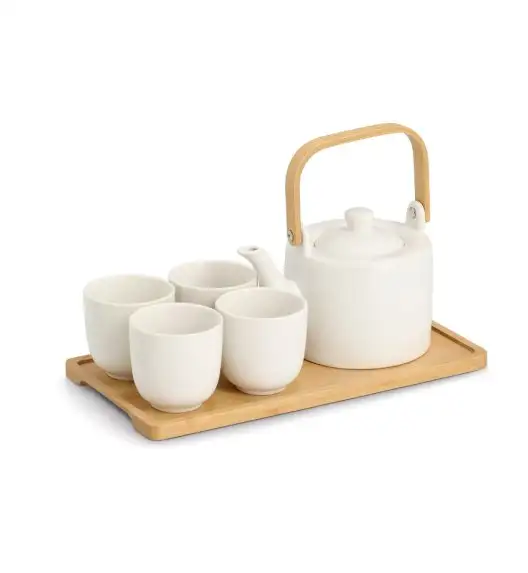 ZELLER Zestaw do herbaty 6-częściowy kamionka/bambus Ø12x115 4x Ø7x7 cm