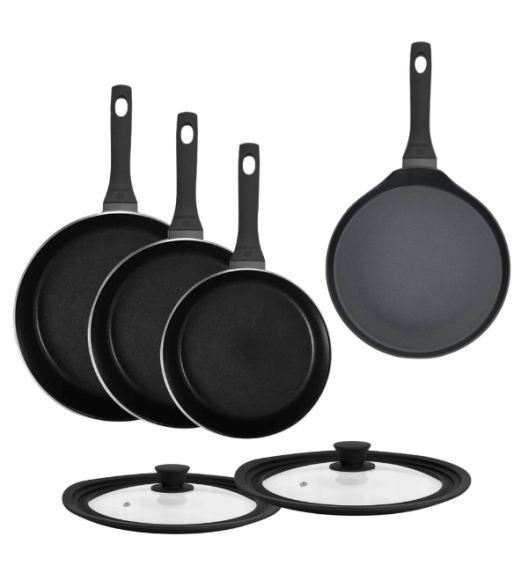 GERLACH HARMONY CLASSIC Zestaw patelni z powłoką ceramiczną ILAG 20, 24, 28 cm + Patelnia naleśnikowa 26 cm + pokrywki silikonowe  