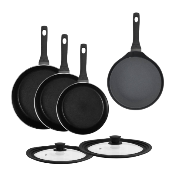 GERLACH HARMONY CLASSIC Zestaw patelni z powłoką ceramiczną ILAG 20, 24, 28 cm + Patelnia naleśnikowa 26 cm + pokrywki silikonowe  