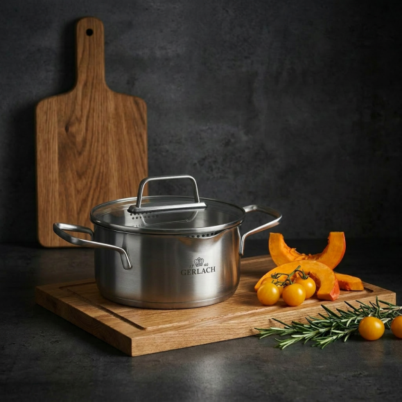 GERLACH AMBIENTE GARNEK 1,5 L Z POKRYWKĄ 16 cm / stal nierdzewna