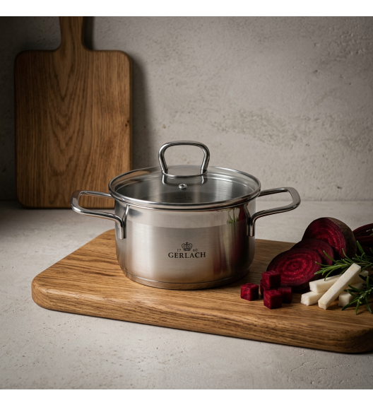 GERLACH BRAVA GARNEK 1,5 L Z POKRYWKĄ 16 cm / stal nierdzewna
