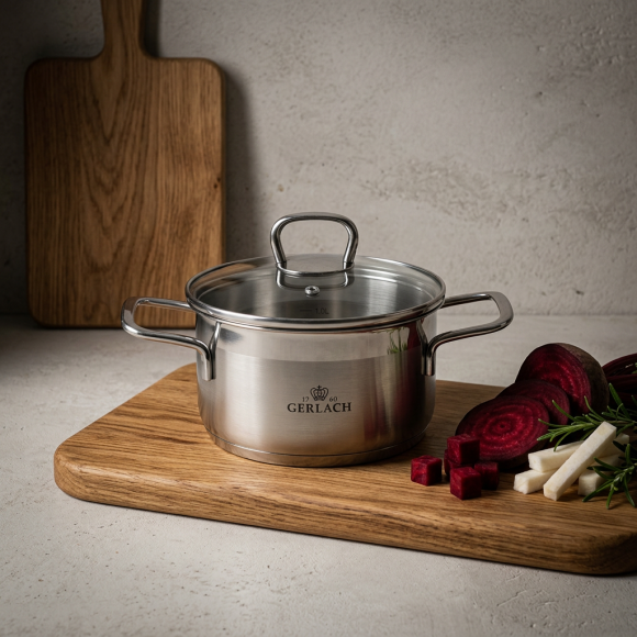GERLACH BRAVA GARNEK 1,5 L Z POKRYWKĄ 16 cm / stal nierdzewna