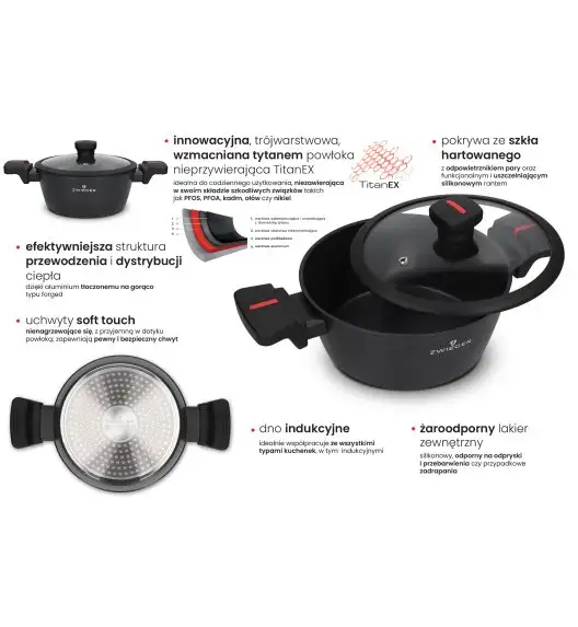ZWIEGER RED LINE Garnek 4 L z pokrywką 24 cm / powłoka TitanEX