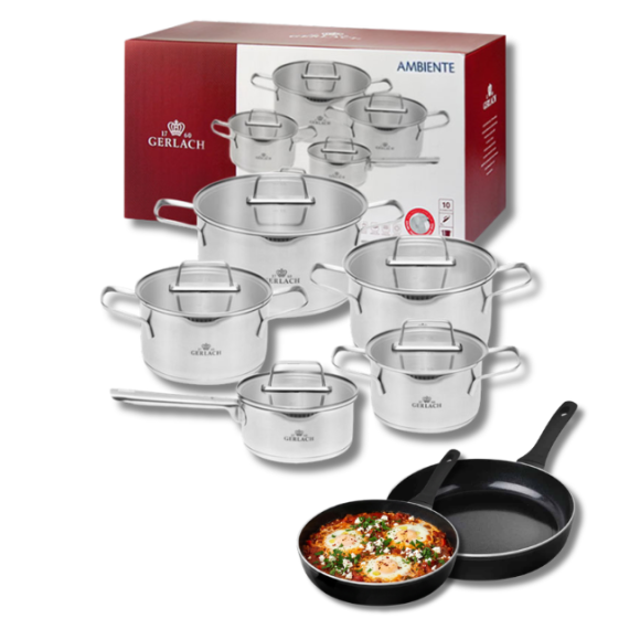 GERLACH AMBIENTE Komplet Garnki z pokrywkami 10 el + Patelnie Harmony Classic 20, 28 cm / stal nierdzewna / indukcja