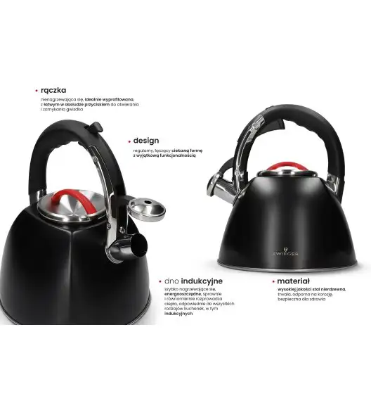 ZWIEGER RED LINE Czajnik z gwizdkiem 3 L / stal nierdzewna