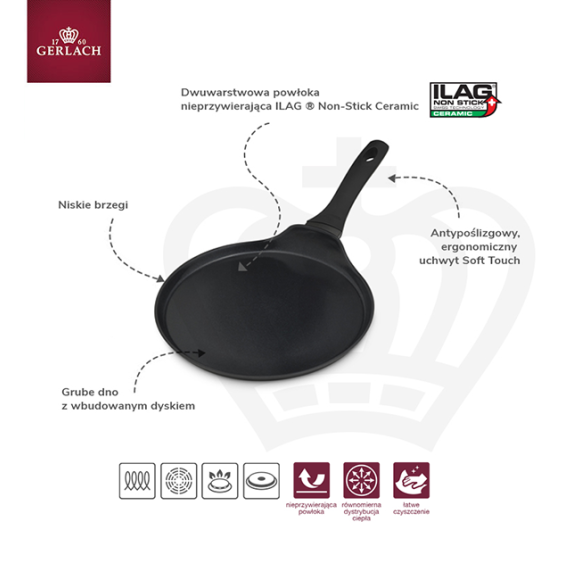 GERLACH AMBIENTE Komplet Garnki z pokrywkami 10 el + Patelnie Initial 20, 24, 28 cm  + patelnia naleśnikowa 26 cm / stal nierdzewna / indukcja