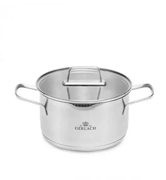 GERLACH AMBIENTE Komplet Garnki z pokrywkami 10 el + Patelnie Initial 20, 24, 28 cm  + patelnia naleśnikowa 26 cm + brytfanna / stal nierdzewna / indukcja