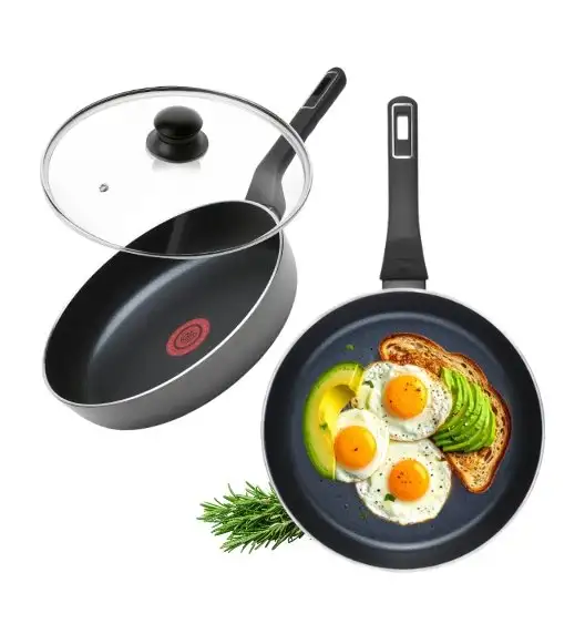 GERLACH AMBIENTE Komplet Garnki z pokrywkami 10 el + Patelnie Ambiente ThermoCoat 20, 28 cm + pokrywki szklane  / stal nierdzewna / indukcja