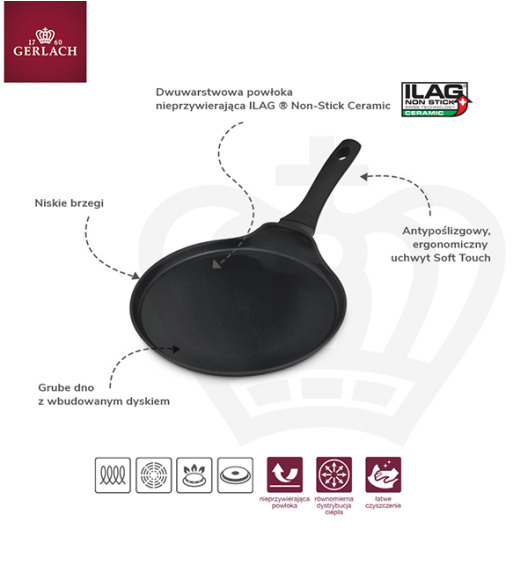 GERLACH AMBIENTE Komplet Garnki z pokrywkami 10 el + Patelnie Ambiente ThermoCoat 20, 24, 28 cm + patelnia naleśnikowa 26 cm / stal nierdzewna / indukcja