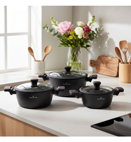 ZWIEGER RED LINE Komplet garnków z pokrywkami 18, 20, 24 cm / powłoka TitanEX