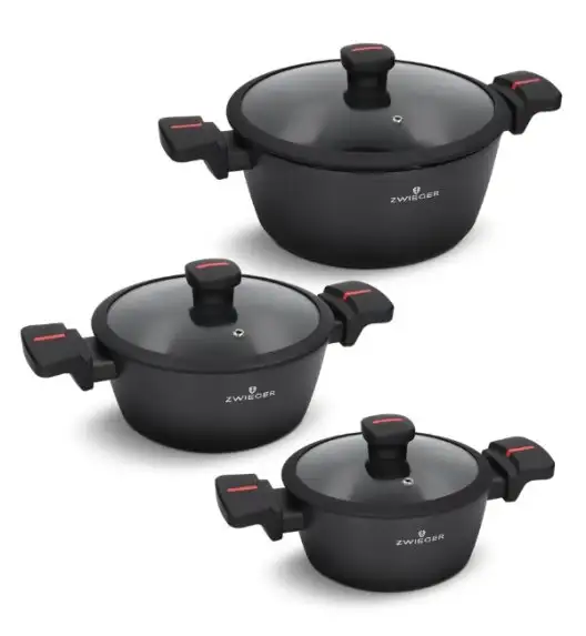 ZWIEGER RED LINE Komplet garnków z pokrywkami 18, 20, 24 cm + Patelnie 20, 28 cm / powłoka TitanEX