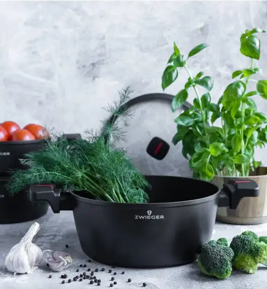 ZWIEGER RED LINE Komplet garnków z pokrywkami 18, 20, 24 cm + Patelnie 20, 24, 28 cm / powłoka TitanEX