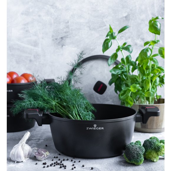 ZWIEGER RED LINE Komplet garnków z pokrywkami 18, 20, 24 cm + Patelnie 20, 24, 28 cm / powłoka TitanEX