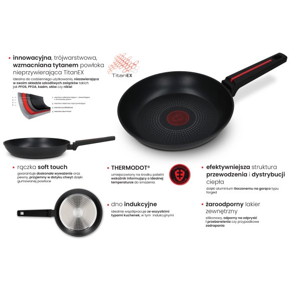ZWIEGER RED LINE Patelnia 20 cm + Pokrywka szklana / powłoka TitanEX