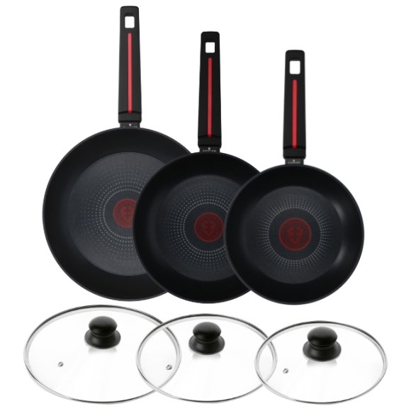 ZWIEGER RED LINE Komplet patelni 20, 24, 28 cm + Pokrywki szklane TADAR / powłoka TitanEX