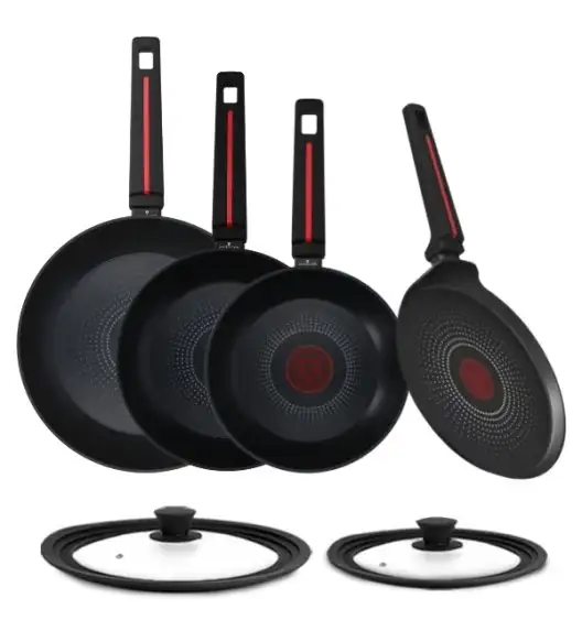 ZWIEGER RED LINE Komplet patelni 20, 24, 28 cm + Patelnia do naleśników 24 cm + Pokrywki silikonowe TADAR