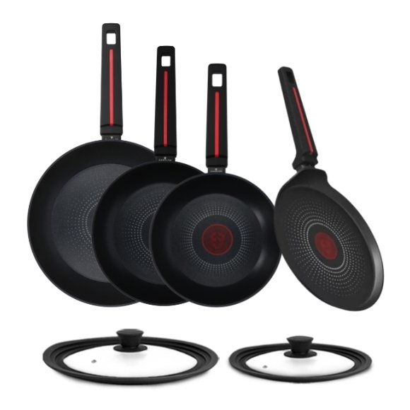 ZWIEGER RED LINE Komplet patelni 20, 24, 28 cm + Patelnia do naleśników 24 cm + Pokrywki silikonowe TADAR