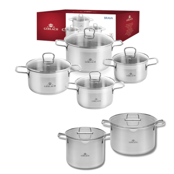 GERLACH BRAVA Komplet Garnki z pokrywkami 8 el + garnek 7 l + 10 l Gerlach Ambiente