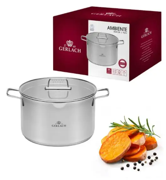 GERLACH BRAVA Komplet Garnki z pokrywkami 8 el + garnek 7 l + 10 l + Brytfanna Granitex