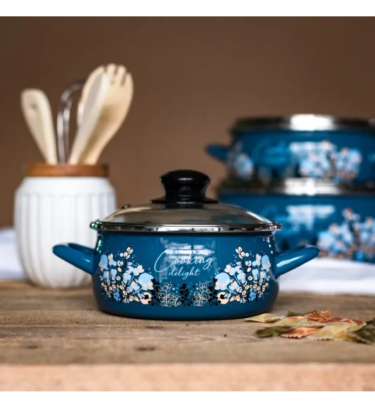 METALAC COOKING DELIGHT Garnek niski 1,5 l ze szklaną pokrywką 16 cm / emalia