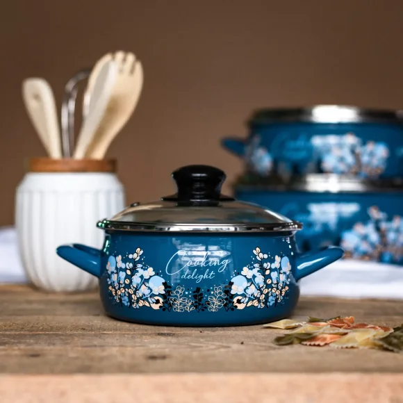 METALAC COOKING DELIGHT Garnek niski 1,5 l ze szklaną pokrywką 16 cm / emalia