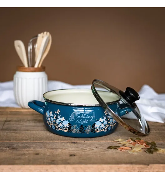 METALAC COOKING DELIGHT Garnek niski 2,9 l ze szklaną pokrywką 20 cm / emalia