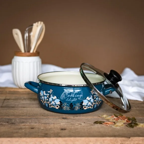 METALAC COOKING DELIGHT Garnek niski 2,9 l ze szklaną pokrywką 20 cm / emalia