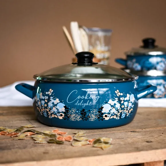 METALAC COOKING DELIGHT Garnek niski 5 l ze szklaną pokrywką 24 cm / emalia