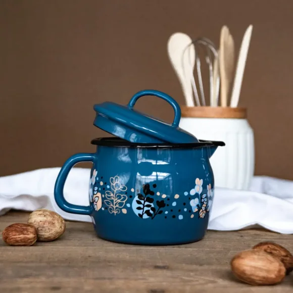 METALAC COOKING DELIGHT Kubek dzbanek 1,3 l z rączką i pokrywką 12 cm / emalia