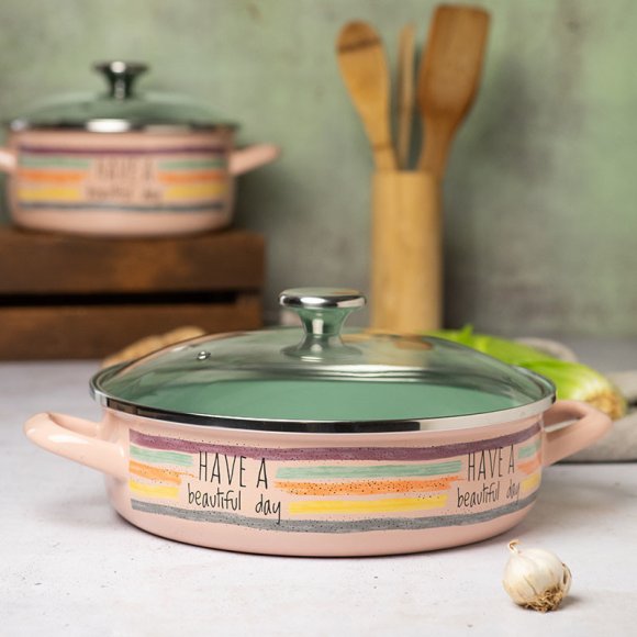 METALAC HaBD Garnek niski 4 l z pokrywką 26 cm / emalia