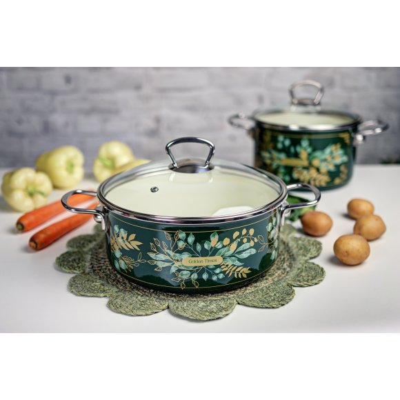 METALAC GOLDEN TIMES Garnek niski 2,75 l z pokrywką 20 cm / emalia