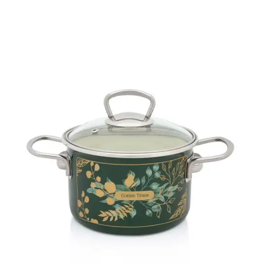 METALAC GOLDEN TIMES Garnek 16 cm ze szklaną pokrywka / emalia