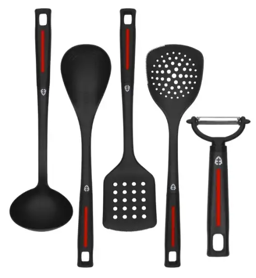 ZWIEGER RED LINE Komplet przyborów 5 el / Chochla + Łopatka + Łyżka + Podbierak + Obieraczka pozioma / tworzywo sztuczne