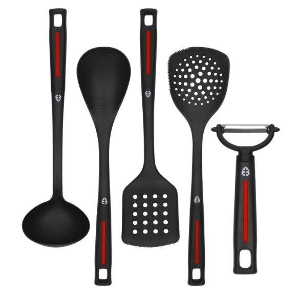 ZWIEGER RED LINE Komplet przyborów 5 el / Chochla + Łopatka + Łyżka + Podbierak + Obieraczka pozioma / tworzywo sztuczne