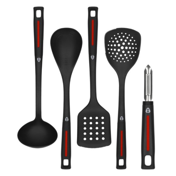 ZWIEGER RED LINE Komplet przyborów 5 el / Chochla + Łopatka + Łyżka + Podbierak + Obieraczka pionowa / tworzywo sztuczne