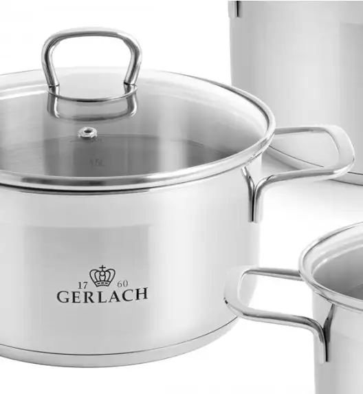 GERLACH BRAVA Komplet Garnki z pokrywkami 8 el + patelnie Gerlach Initial 20, 24, 28 cm + patelnia naleśnikowa 26 cm + Brytfanna 