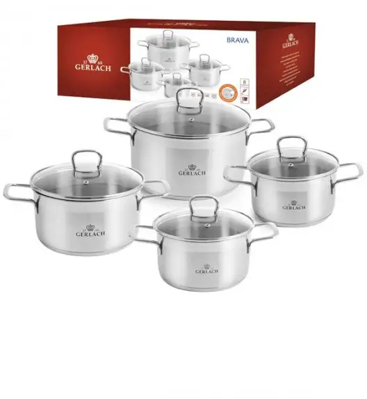 GERLACH BRAVA Komplet Garnki z pokrywkami 8 el + patelnie Gerlach Ambiente 28, 20 cm