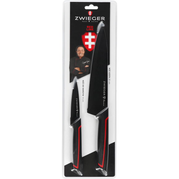 ZWIEGER RED LINE Zestaw noży 4 el / nóż do plastrowania + nóż uniwersalny + nóż szefa kuchni + nóż do warzyw i owoców