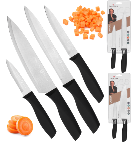 ZWIEGER LAVENA Zestaw noży 4 el / nóż do plastrowania + nóż uniwersalny + nóż szefa kuchni + nóż do warzyw i owoców