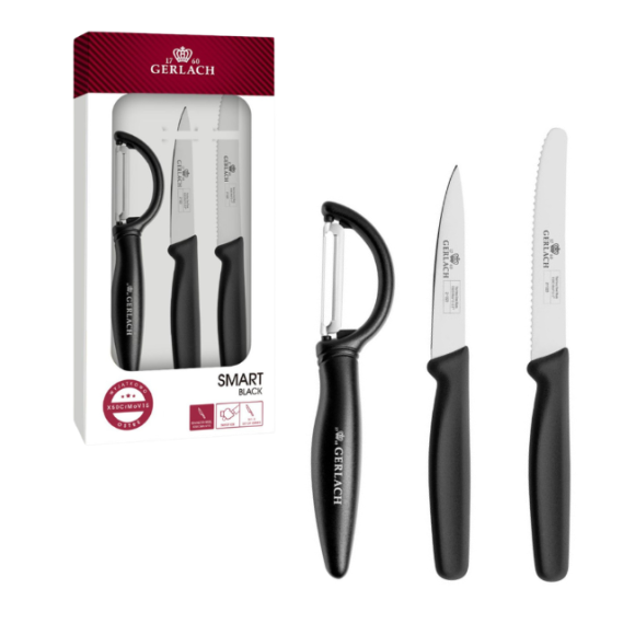 GERLACH SMART COLOR BLACK Komplet 2 noży + obieraczka / w pudełku 