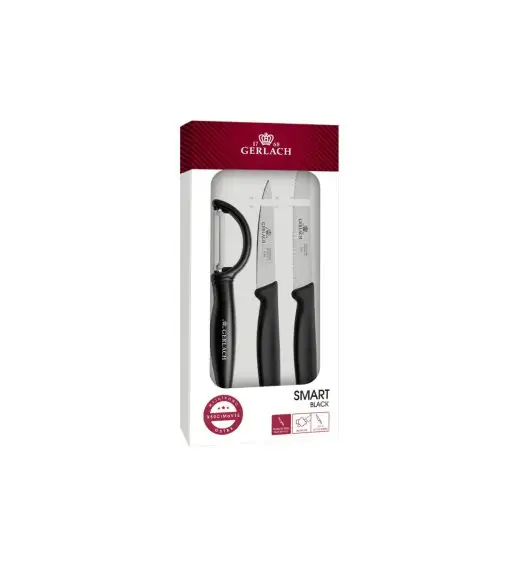 GERLACH SMART COLOR BLACK Komplet 2 noży + obieraczka / w pudełku 