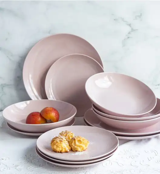 LUBIANA ETO MODERN K7 OPK Serwis obiadowy 54 el / 18 osób / różowy / porcelana ręcznie malowana