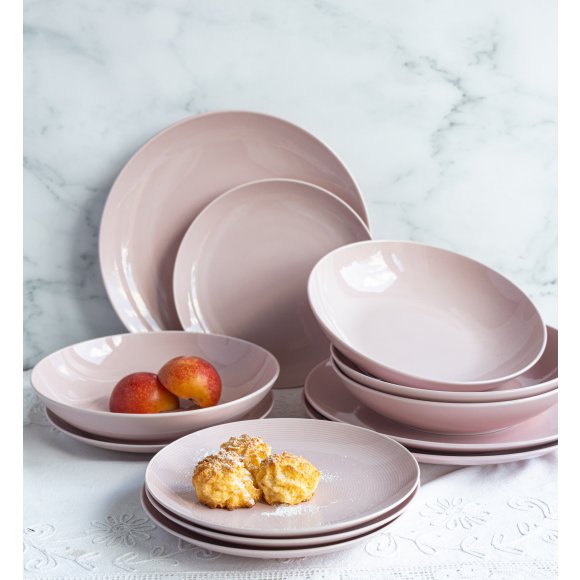 LUBIANA ETO MODERN K7 OPK Serwis obiadowy 54 el / 18 osób / różowy / porcelana ręcznie malowana