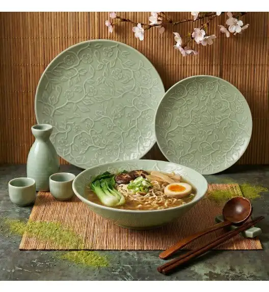 LUBIANA HANAMI KD LIMONKOWY Serwis obiadowy 18 el 6 os / zdobiona porcelana luz