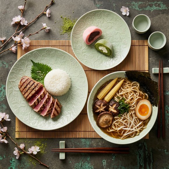 LUBIANA HANAMI KD LIMONKOWY Serwis obiadowy 18 el 6 os / zdobiona porcelana luz