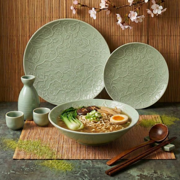 LUBIANA HANAMI KD LIMONKOWY Serwis obiadowy 72 el 24 os / zdobiona porcelana luz