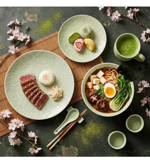 LUBIANA HANAMI KD LIMONKOWY Serwis obiadowy 24 el 6 os / zdobiona porcelana luz