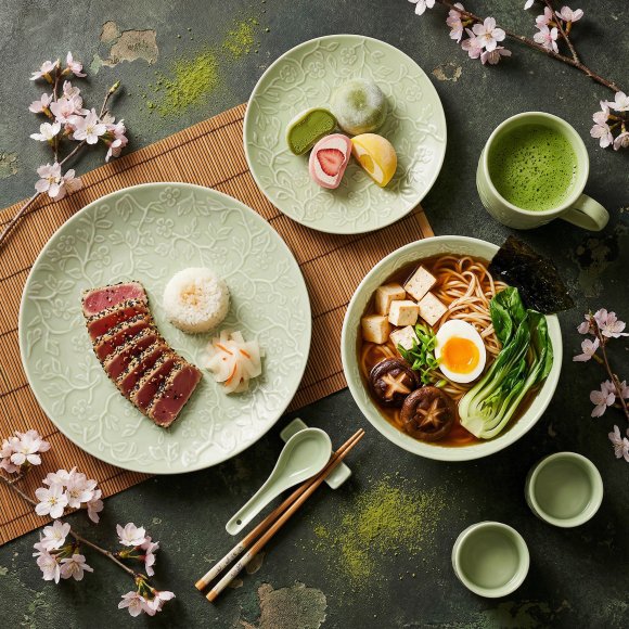 LUBIANA HANAMI KD LIMONKOWY Serwis obiadowy 24 el 6 os / zdobiona porcelana luz