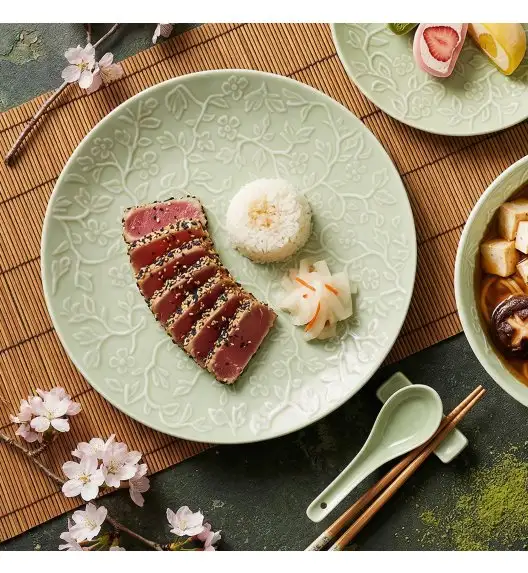 LUBIANA HANAMI KD LIMONKOWY Serwis obiadowy 24 el 6 os / zdobiona porcelana luz